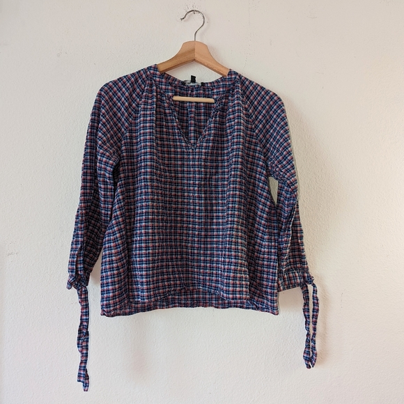 Madewell Tie Sleeve Popover Top Whitby Plaid - Picture 2 of 8